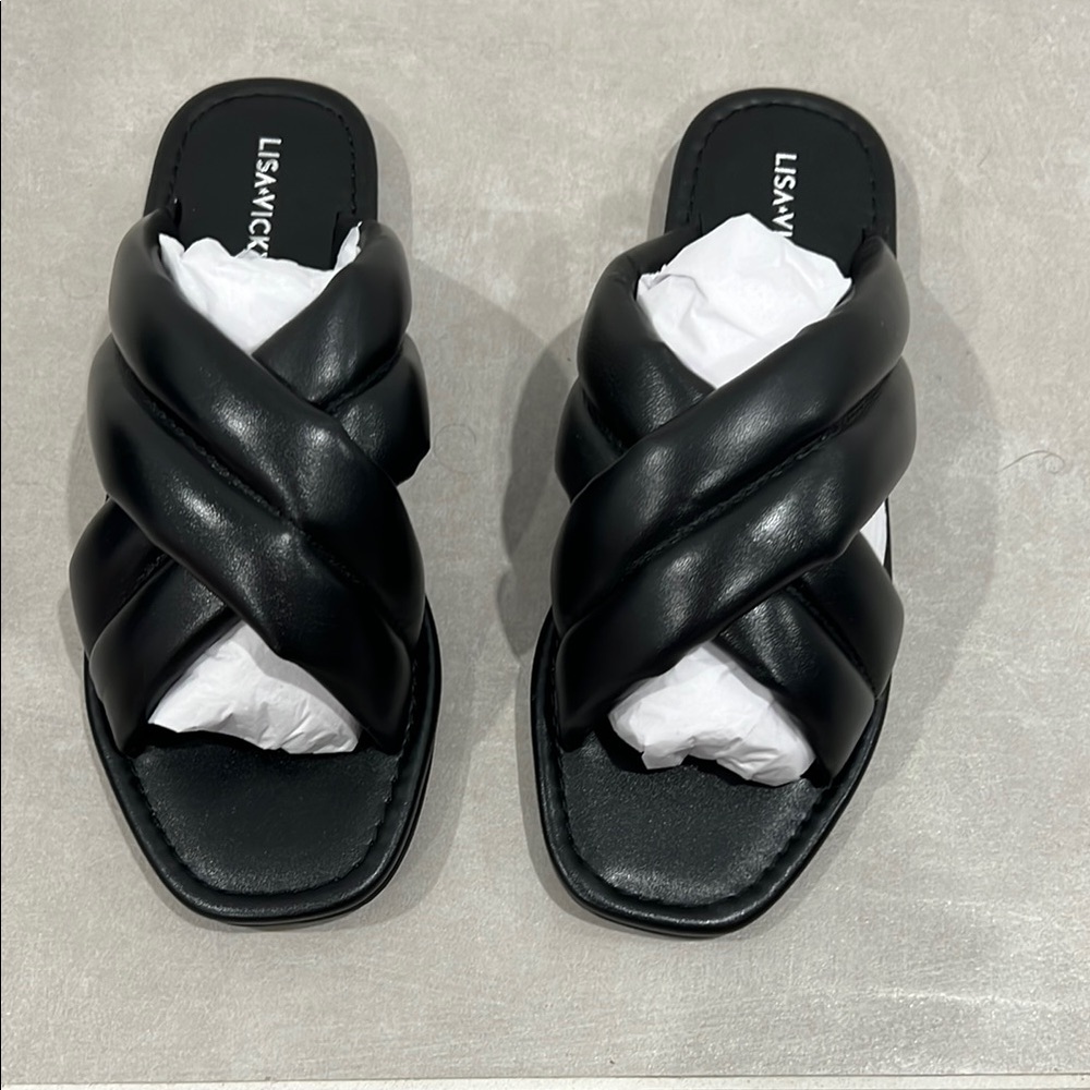 Black Women's Vegan Leather Slide Sandals